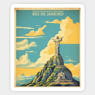 Cristo Redentor and Corcovado Rio de Janeiro Brazil Vintage Tourism Travel Poster Sticker